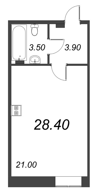 Квартира-студия, 28.4 м² - планировка, фото №1