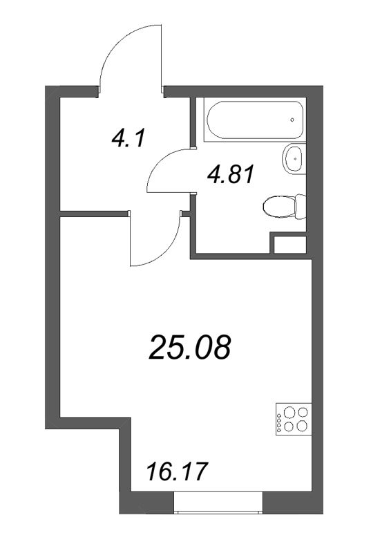 Квартира-студия, 25.08 м² в ЖК "Новая история" - планировка, фото №1