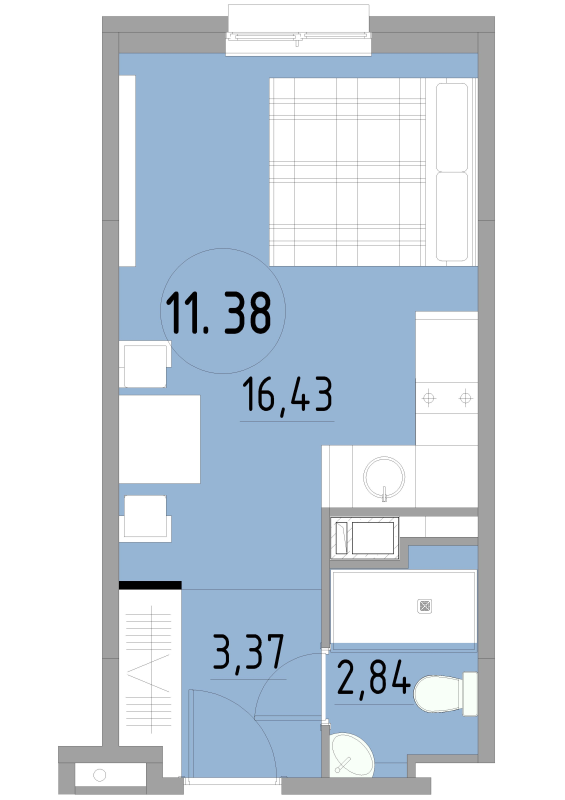 Квартира-студия, 22.64 м² в ЖК "Cosmos Smart Yuzhny" - планировка, фото №1