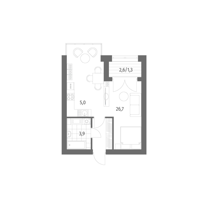 1-комнатная квартира, 40.76 м² в ЖК "Наука" - планировка, фото №1