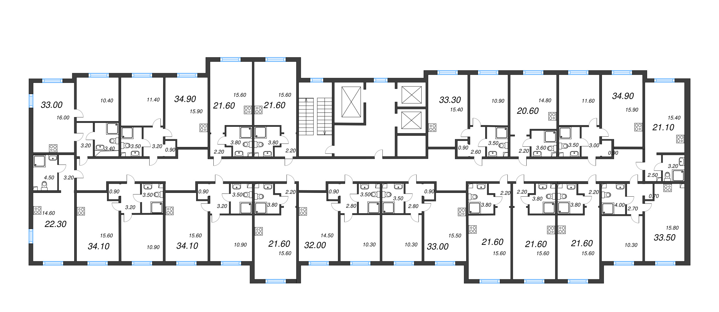 2-комнатная (Евро) квартира, 34.9 м² в ЖК "Дыбенко Парк" - планировка этажа