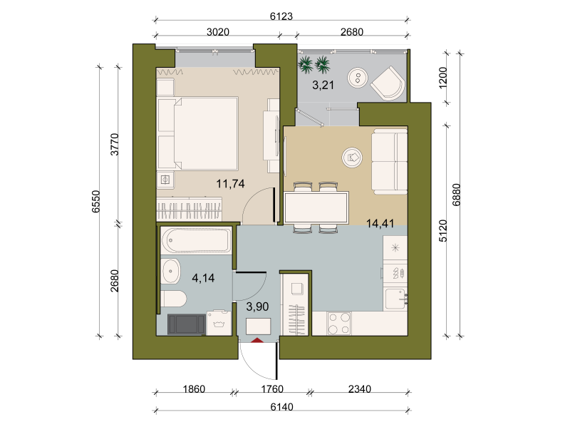 1-комнатная квартира, 35.58 м² в ЖК "Уютный" - планировка, фото №1