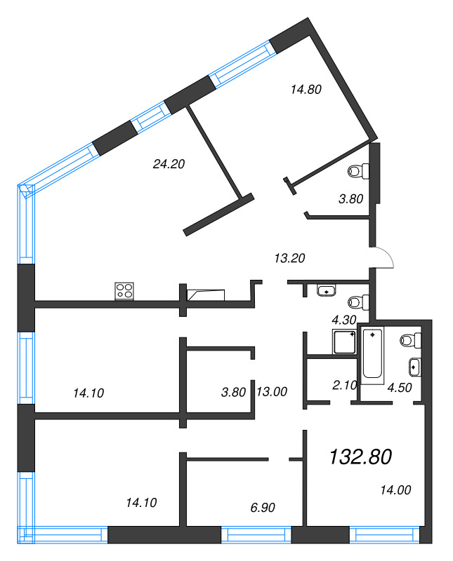 5-комнатная (Евро) квартира, 132.8 м² в ЖК "ЛДМ" - планировка, фото №1
