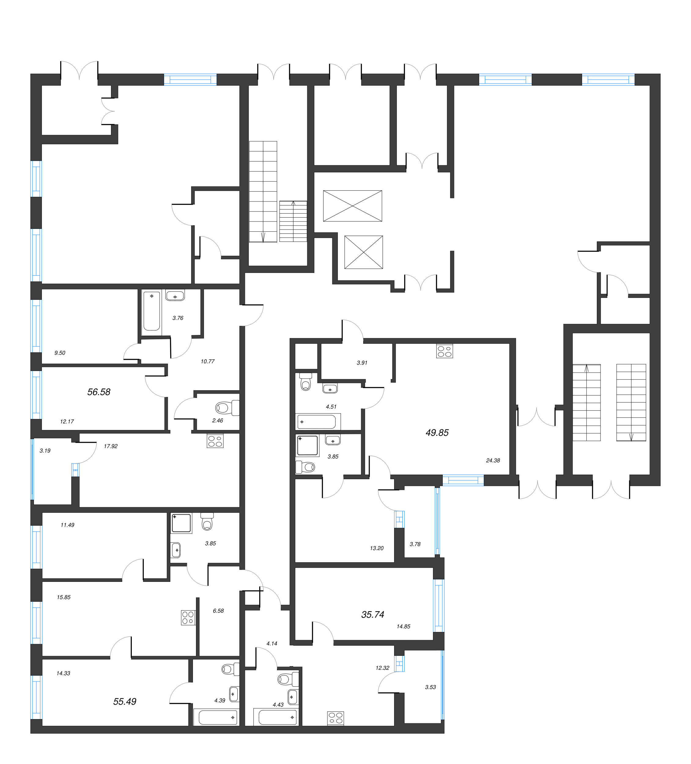 1-комнатная квартира, 35.74 м² в ЖК "Чёрная речка" - планировка этажа