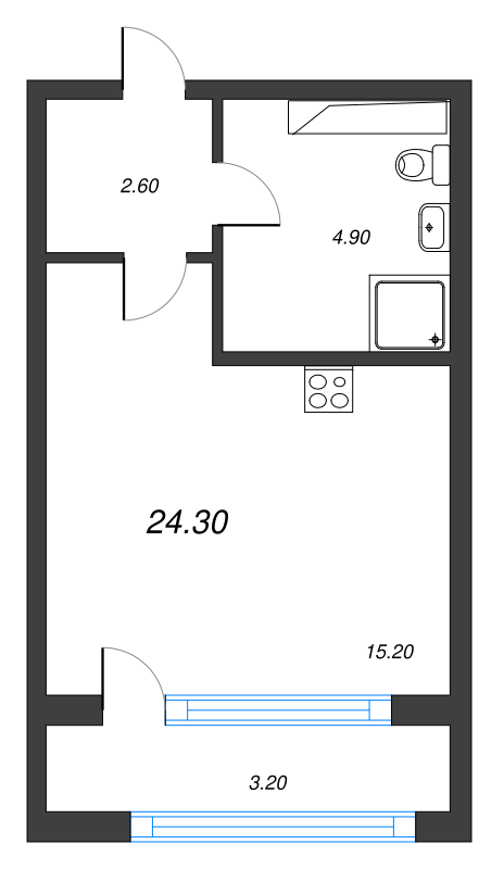 Квартира-студия, 24.3 м² в ЖК "Тайм Сквер" - планировка, фото №1