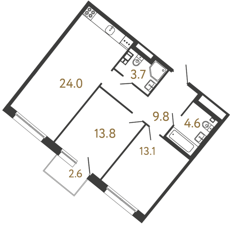 3-комнатная (Евро) квартира, 69 м² в ЖК "Цвет Зеленогорска" - планировка, фото №1