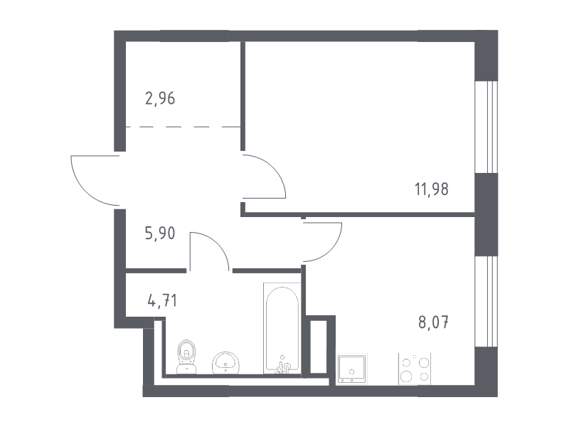 1-комнатная квартира, 33.62 м² в ЖК "Квартал Лаголово" - планировка, фото №1