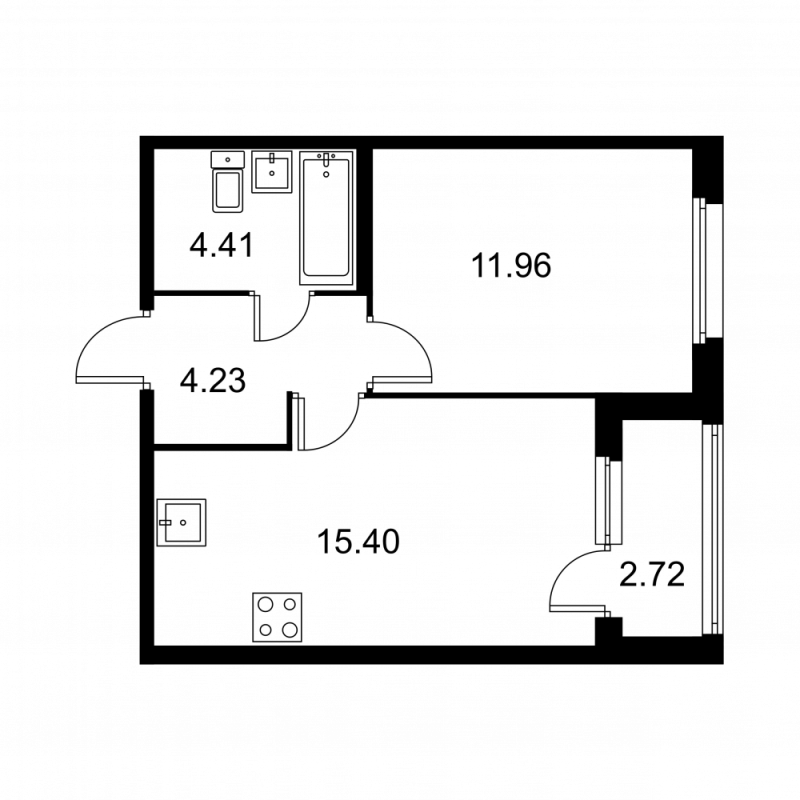 2-комнатная (Евро) квартира, 37.36 м² в ЖК "Квартал Заречье" - планировка, фото №1