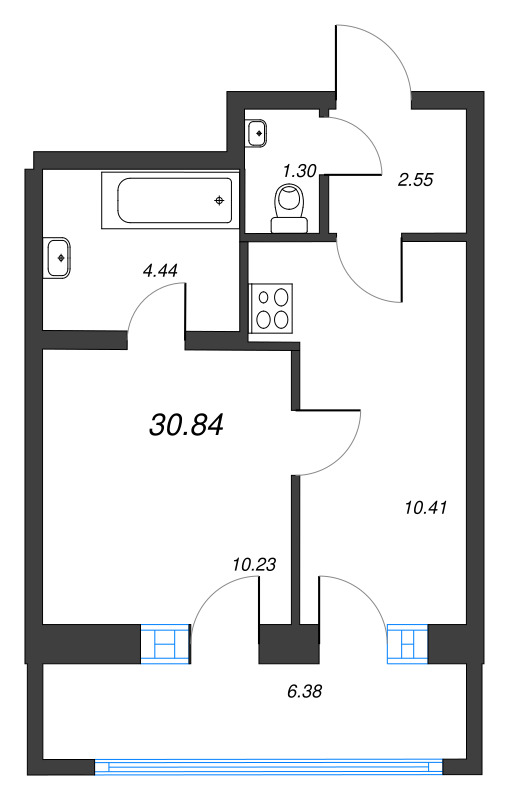 1-комнатная квартира, 30.84 м² - планировка, фото №1