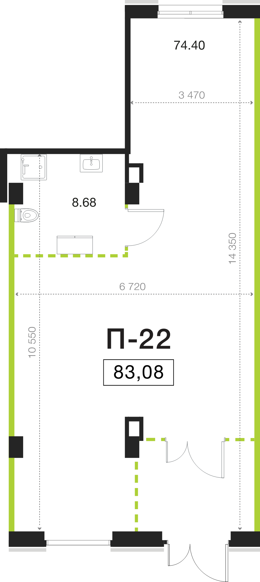 Помещение, 83.08 м² в ЖК "Legenda Васильевского" - планировка, фото №1