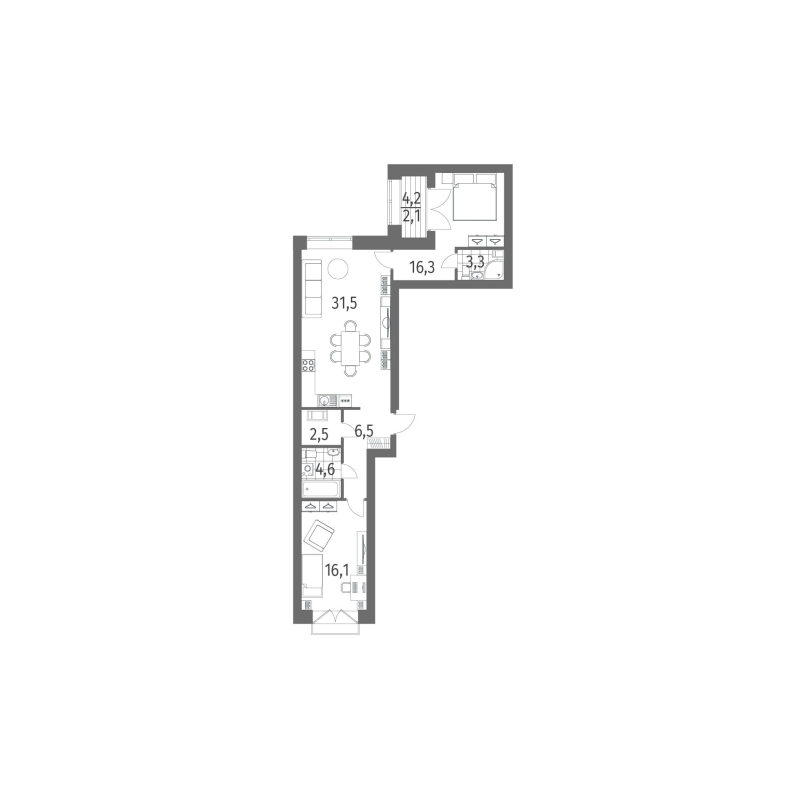 3-комнатная (Евро) квартира, 82.9 м² в ЖК "Наука" - планировка, фото №1