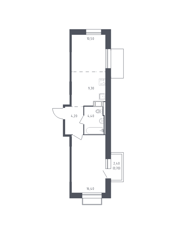 2-комнатная (Евро) квартира, 45.5 м² - планировка, фото №1