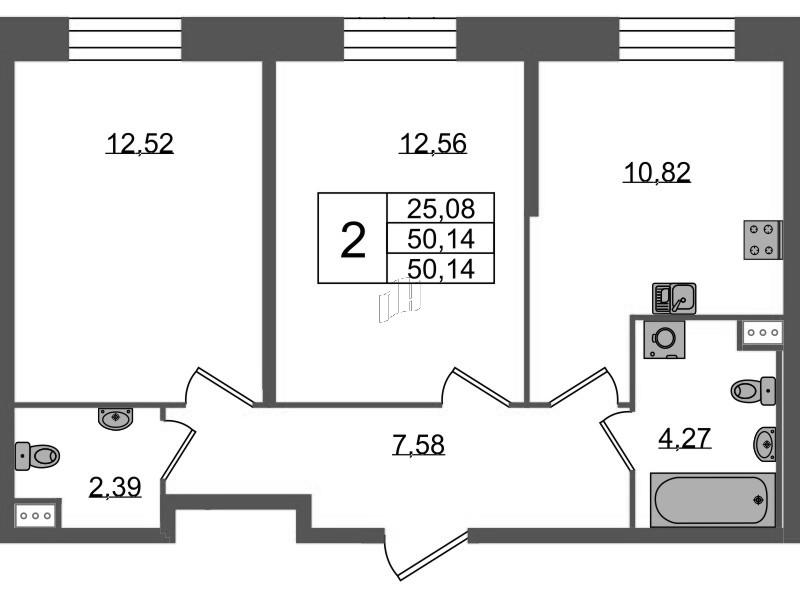 2-комнатная квартира, 50.14 м² в ЖК "Аквилон Stories" - планировка, фото №1