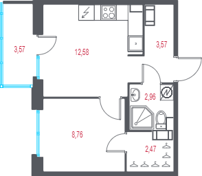 1-комнатная квартира, 31.41 м² в ЖК "Город-спутник Южный" - планировка, фото №1