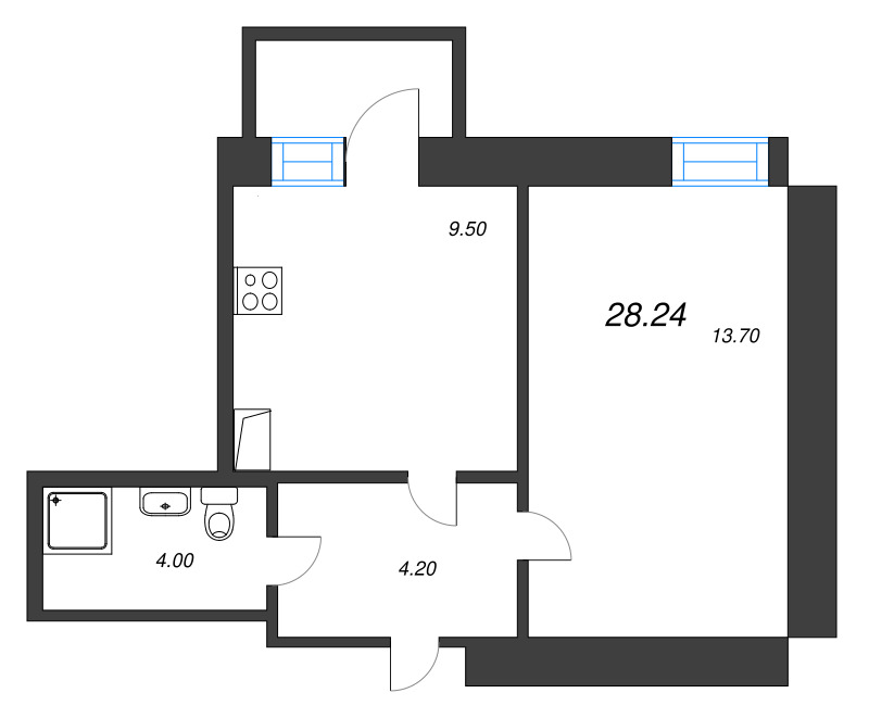 1-комнатная квартира, 33.2 м² в ЖК "Крона" - планировка, фото №1