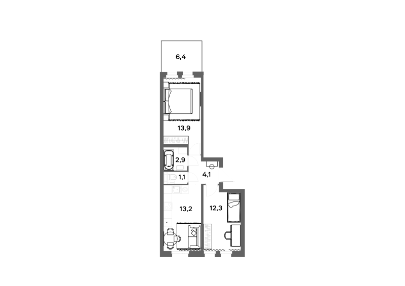 2-комнатная квартира, 49.4 м² в ЖК "ЭКО Квартал NEGA" - планировка, фото №1
