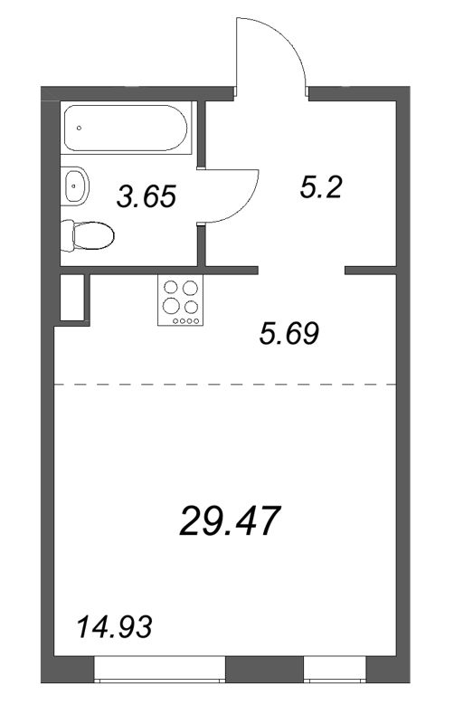 Квартира-студия, 29.47 м² в ЖК "Тишин" - планировка, фото №1
