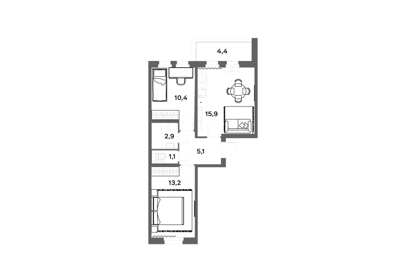 3-комнатная (Евро) квартира, 49.9 м² в ЖК "ЭКО Квартал NEGA" - планировка, фото №1