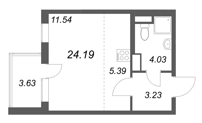 Квартира-студия, 24.19 м² в ЖК "ЮгТаун" - планировка, фото №1