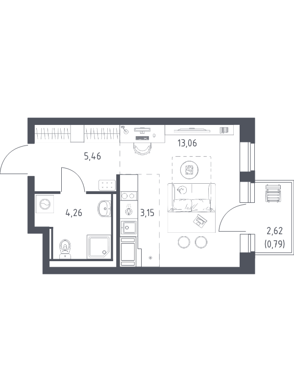 Квартира-студия, 26.72 м² в ЖК "Новое Колпино" - планировка, фото №1