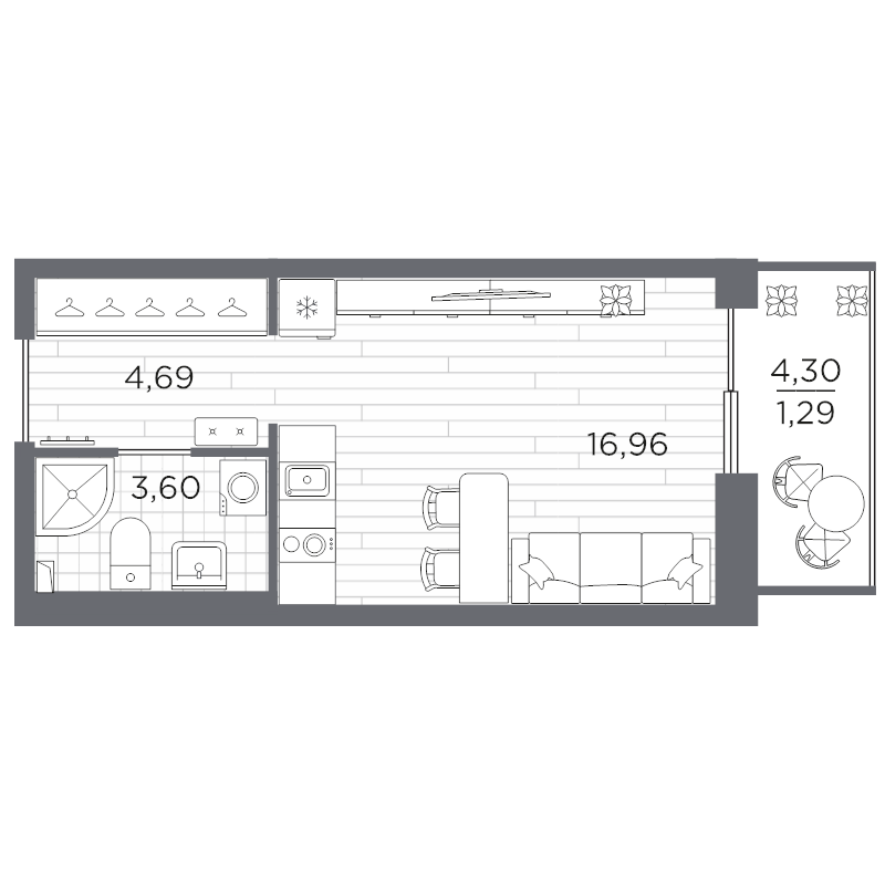 Квартира-студия, 26.54 м² в ЖК "Сезоны" - планировка, фото №1