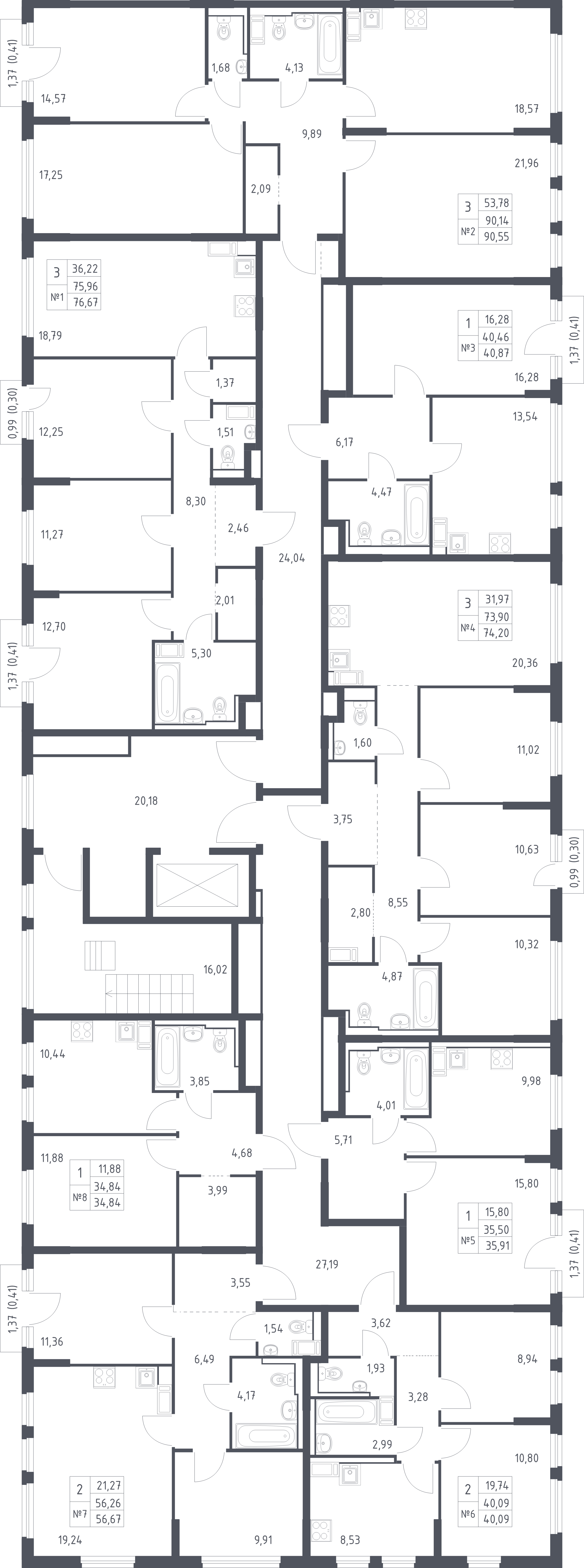 1-комнатная квартира, 41 м² в ЖК "Новое Колпино" - планировка этажа
