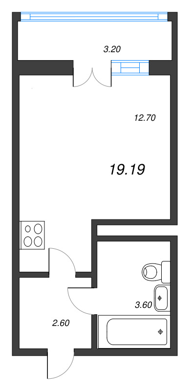 Квартира-студия, 20 м² - планировка, фото №1