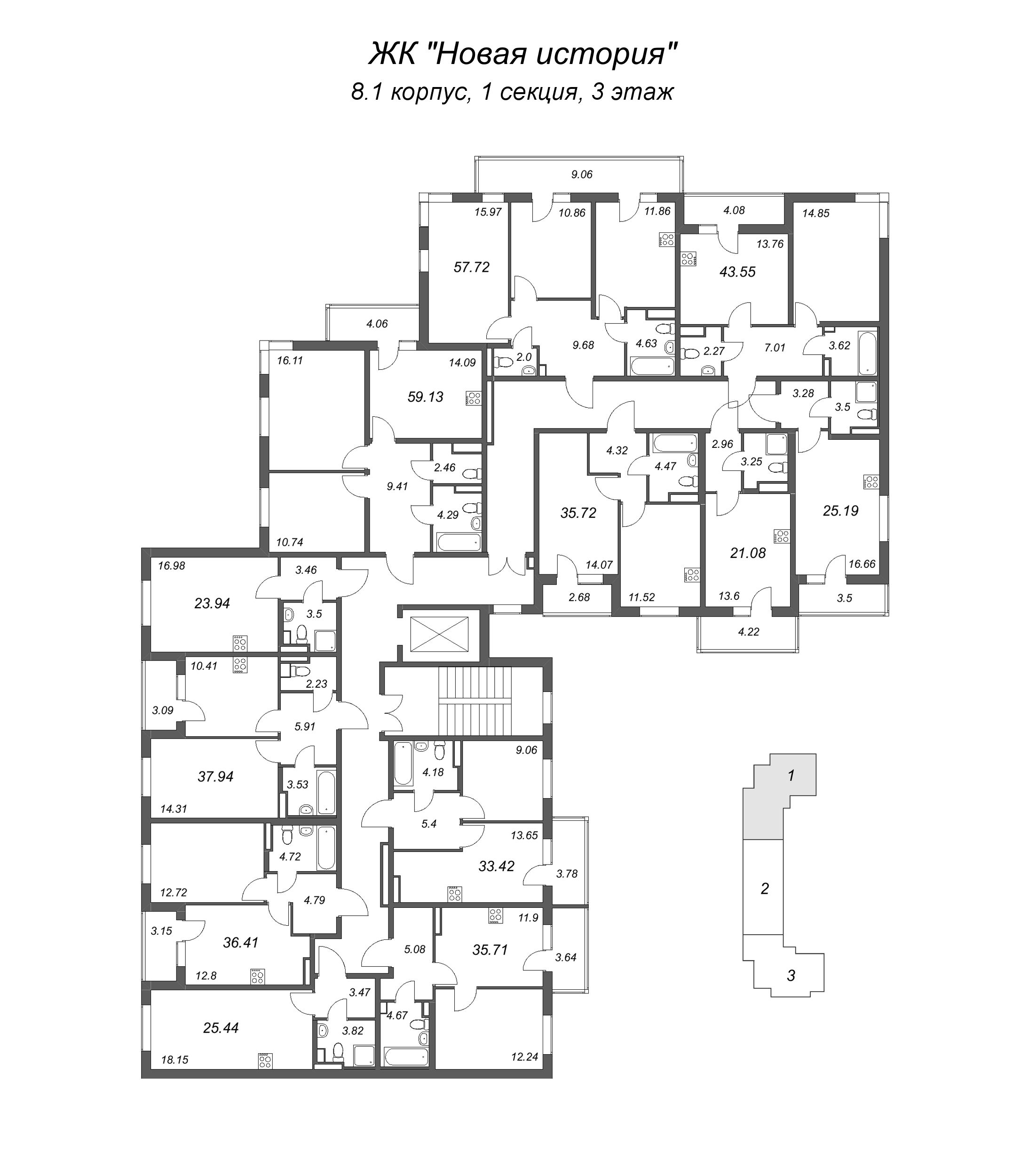 Квартира-студия, 21.08 м² в ЖК "Новая история" - планировка этажа