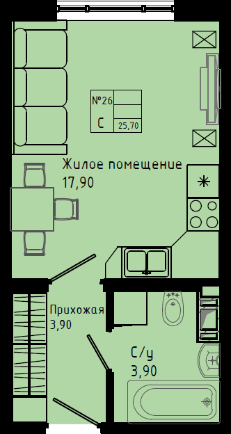 Квартира-студия, 25.7 м² в ЖК "Pixel" - планировка, фото №1