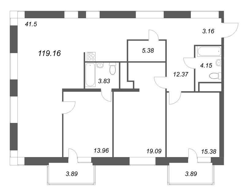 4-комнатная (Евро) квартира, 119.16 м² в ЖК "Talento" - планировка, фото №1