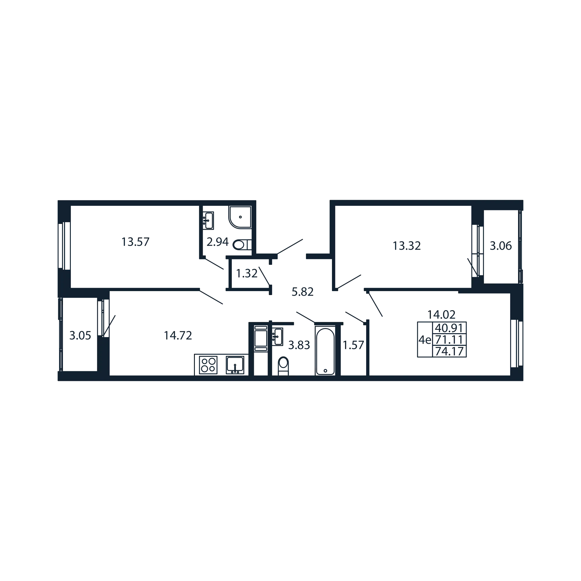 3-комнатная квартира, 71.11 м² в ЖК "Полис Новоселье" - планировка, фото №1