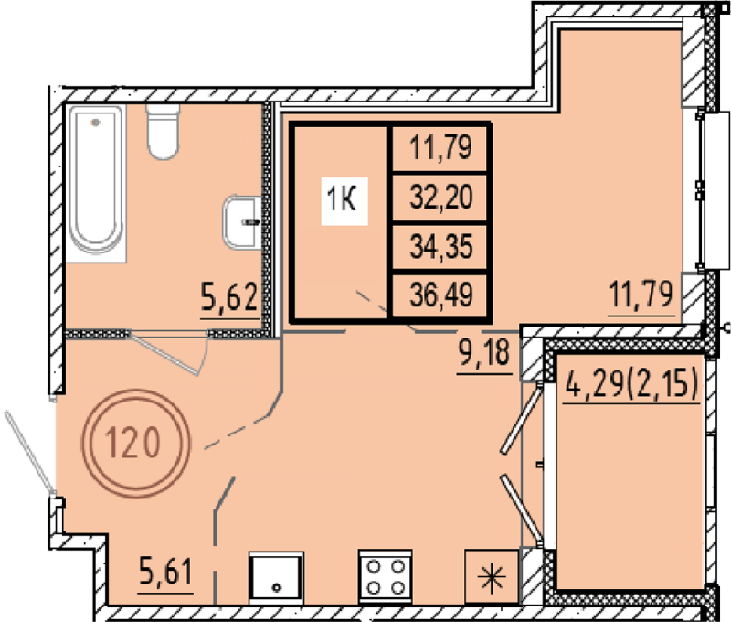 1-комнатная квартира, 32.2 м² в ЖК "Образцовый квартал 9.1" - планировка, фото №1