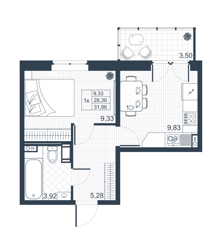 1-комнатная квартира, 30.11 м² в ЖК "Ново-Антропшино" - планировка, фото №1