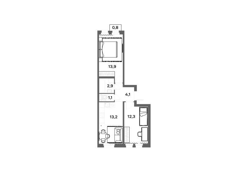 2-комнатная квартира, 47.7 м² в ЖК "ЭКО Квартал NEGA" - планировка, фото №1
