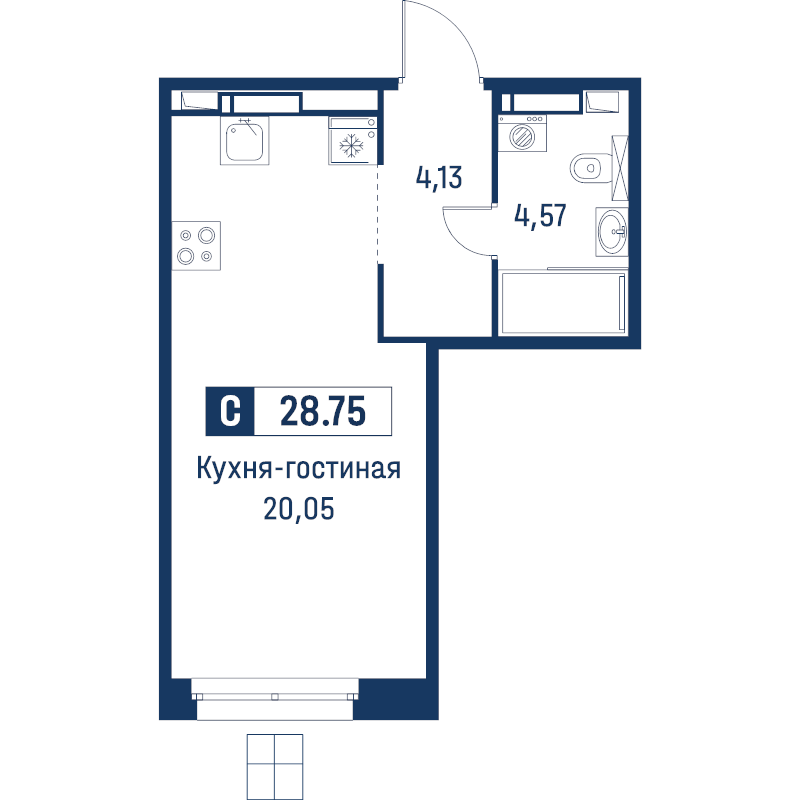 Квартира-студия, 28.75 м² в ЖК "Символист" - планировка, фото №1