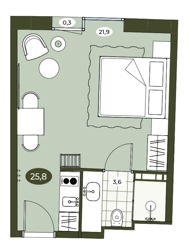 Квартира-студия, 25.7 м² в ЖК "Место в Рощино" - планировка, фото №1