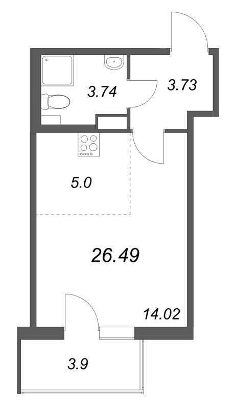 Квартира-студия, 26.49 м² в ЖК "Любоград" - планировка, фото №1