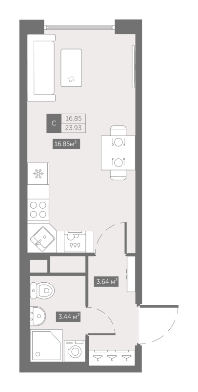 Квартира-студия, 23.93 м² в ЖК "UP-квартал Новый Московский" - планировка, фото №1