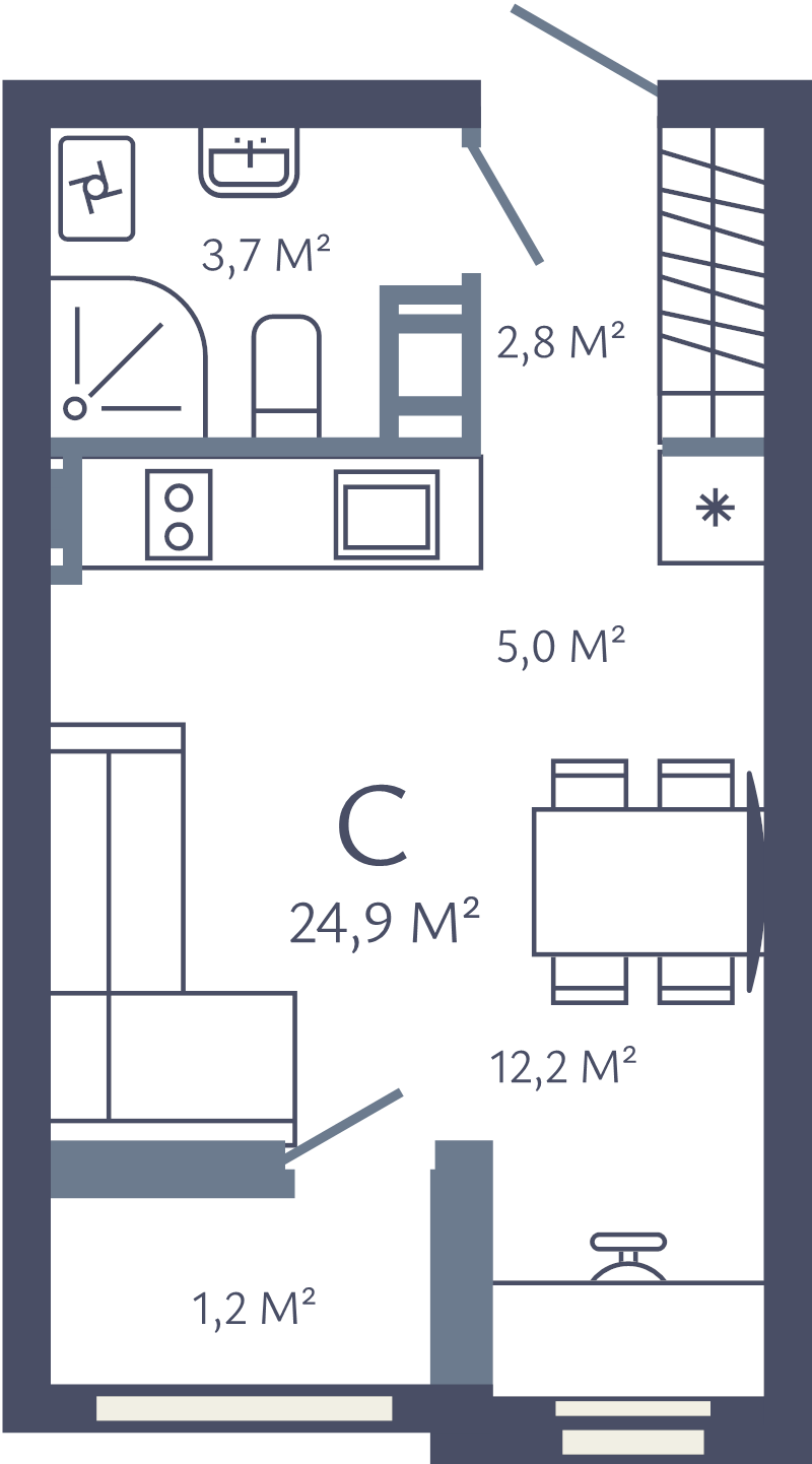 Квартира-студия, 24.9 м² в ЖК "Лендлер" - планировка, фото №1