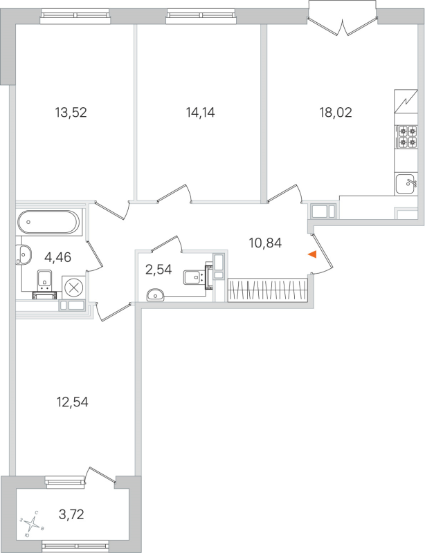 4-комнатная (Евро) квартира, 76.06 м² в ЖК "Дубровский" - планировка, фото №1