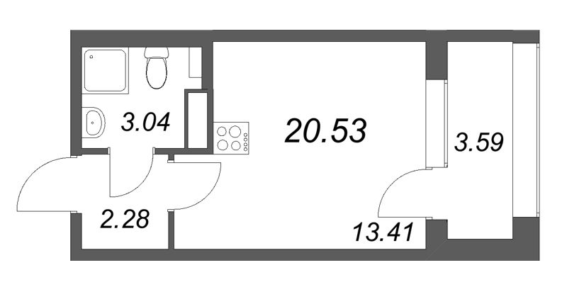 Квартира-студия, 20.53 м² в ЖК "Аурум" - планировка, фото №1