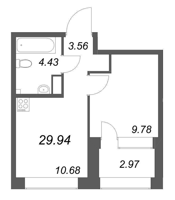 1-комнатная квартира, 29.94 м² в ЖК "Аквилон Солар Парк" - планировка, фото №1