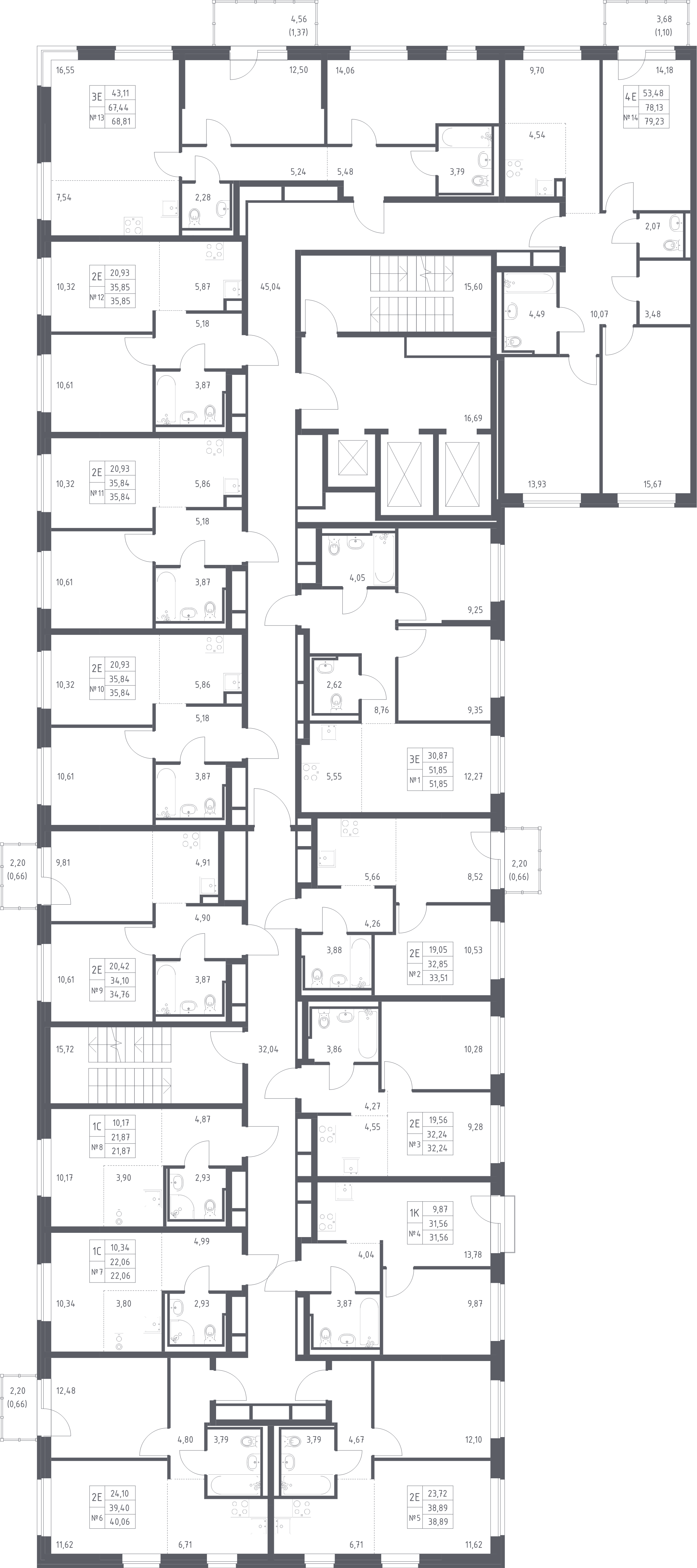 2-комнатная (Евро) квартира, 35.84 м² - планировка этажа