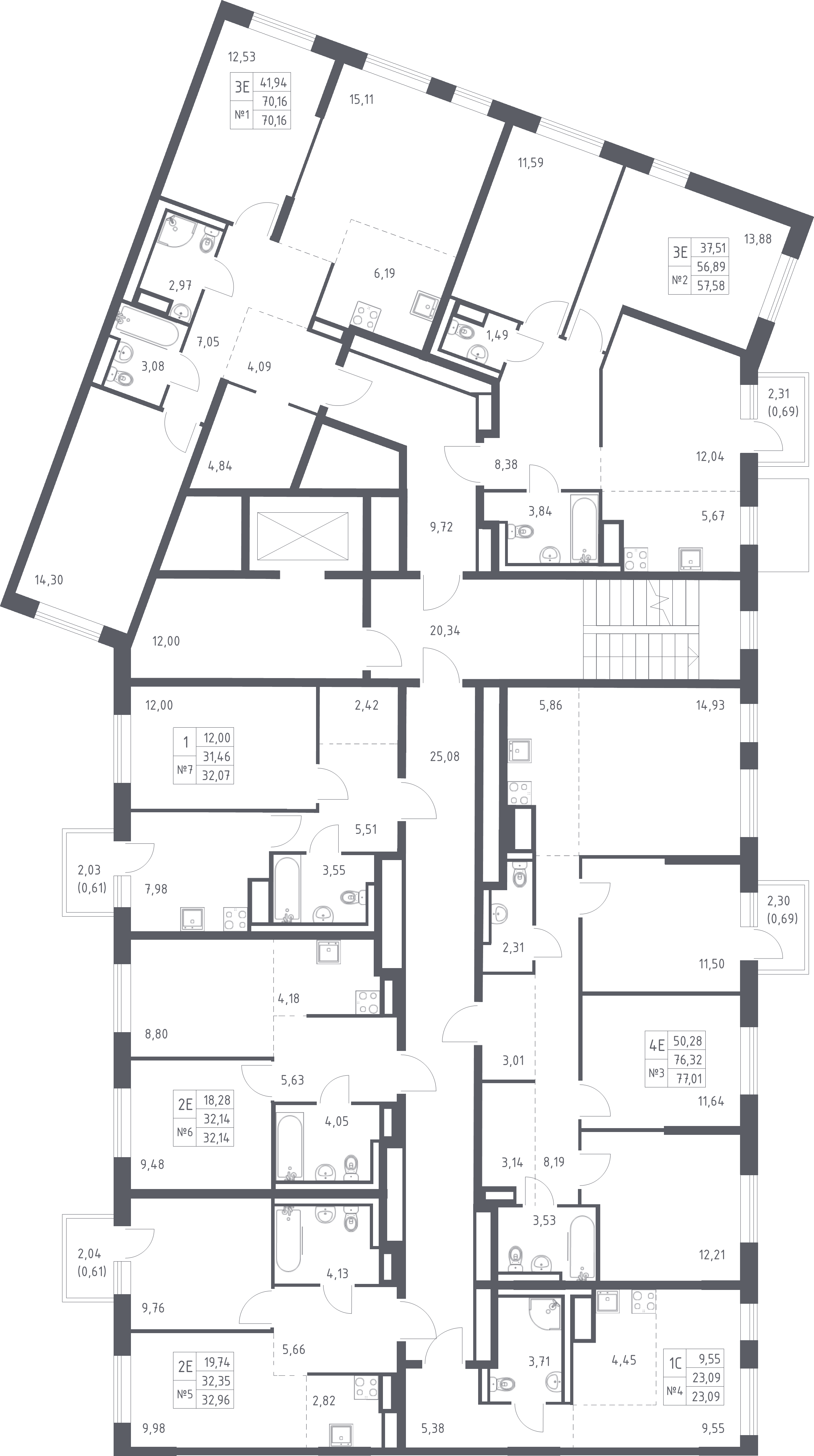 3-комнатная (Евро) квартира, 70.16 м² в ЖК "Квартал Лаголово" - планировка этажа