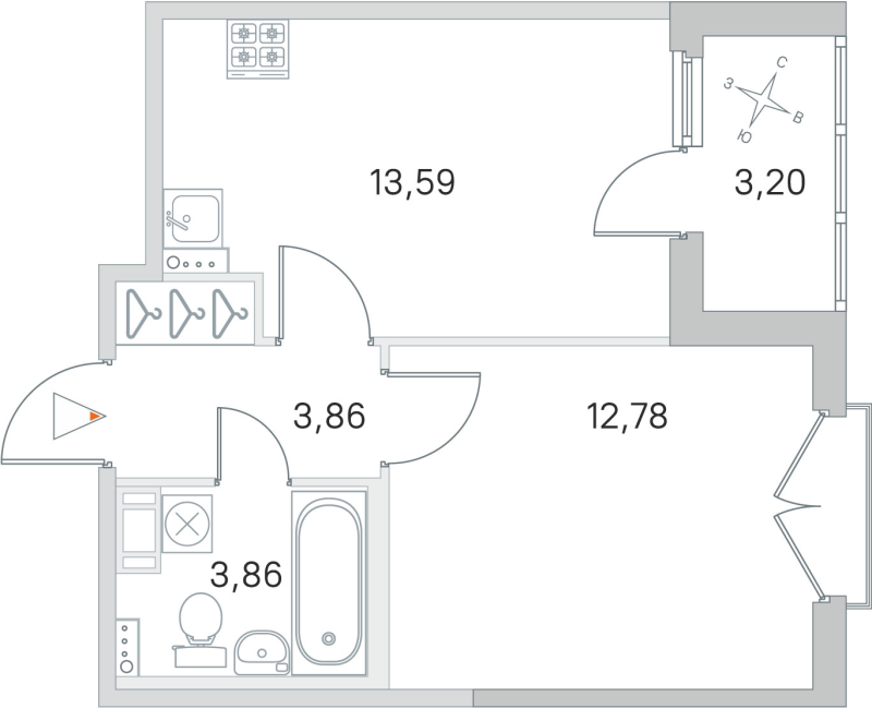 1-комнатная квартира, 34.09 м² в ЖК "Любоград" - планировка, фото №1