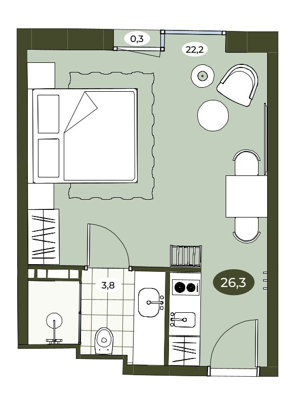 Квартира-студия, 26.2 м² в ЖК "Место в Рощино" - планировка, фото №1