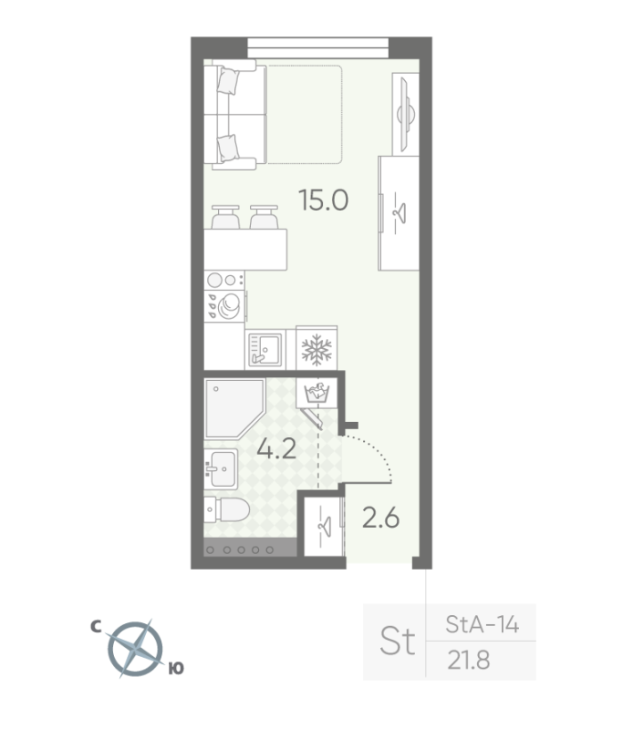 Квартира-студия, 21.8 м² в ЖК "Пулково Lake" - планировка, фото №1