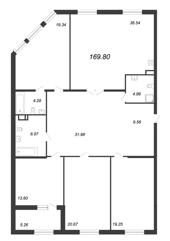 4-комнатная квартира, 172 м² - планировка, фото №1