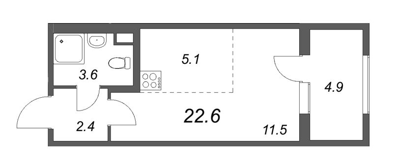 Квартира-студия, 22.6 м² в ЖК "ЮгТаун" - планировка, фото №1