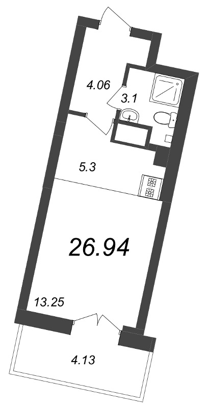 Квартира-студия, 26.94 м² - планировка, фото №1